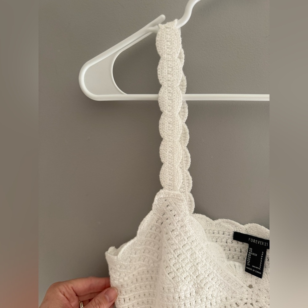 Forever 21 Womens White Crochet Gauze Cropped Tank Top SZ Sm New Cottage Boho - Picture 4 of 8
